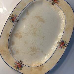 Vintage Carrollton China Floral Oval Serving Platter with Gold and Blue Trim